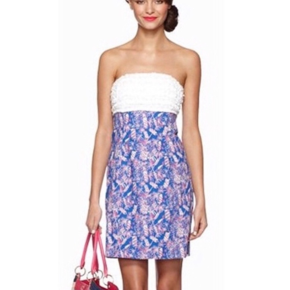 Lilly Pulitzer Strapless Dress in White and Blue